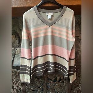 Talbots Pink and Tan V-Neck Sweater